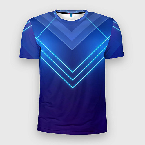 Мужская спорт-футболка Глубокий синий с неоновыми полосами / 3D-принт – фото 1