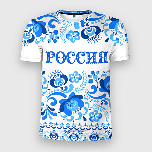 Мужская спорт-футболка РОССИЯ голубой узор / 3D-принт – фото 1