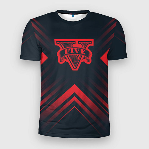 Мужская спорт-футболка Красный символ GTA на темном фоне со стрелками / 3D-принт – фото 1