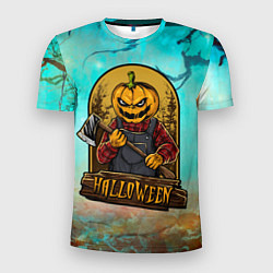 Мужская спорт-футболка Хэллоуин - тыква с топором