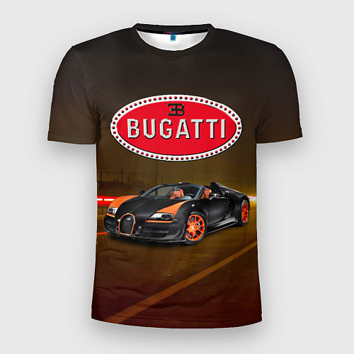 Мужская спорт-футболка Bugatti на ночной дороге / 3D-принт – фото 1