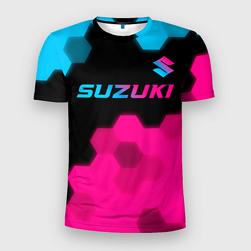 Мужская спорт-футболка Suzuki - neon gradient: символ сверху / 3D-принт – фото 1
