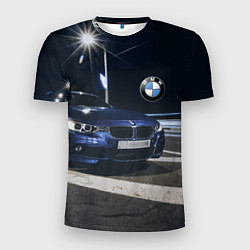 Футболка спортивная мужская BMW на ночной трассе, цвет: 3D-принт