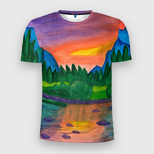 Мужская спорт-футболка Закат на реке / 3D-принт – фото 1