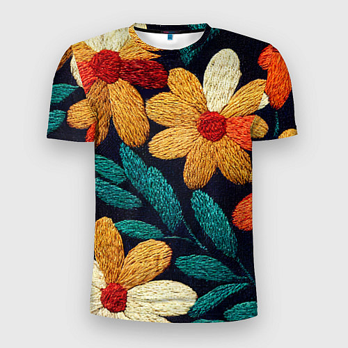 Мужская спорт-футболка Цветы в стиле вышивки / 3D-принт – фото 1