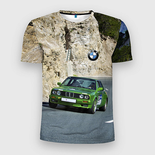 Мужская спорт-футболка Зелёная бэха на горной дороге / 3D-принт – фото 1
