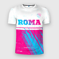 Мужская спорт-футболка Roma neon gradient style: символ сверху