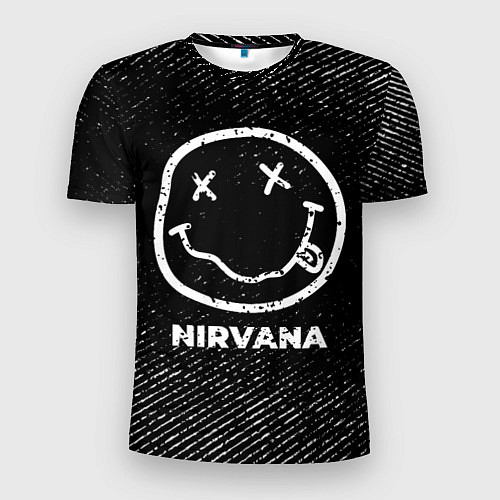 Мужская спорт-футболка Nirvana с потертостями на темном фоне / 3D-принт – фото 1