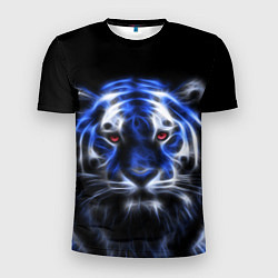 Мужская спорт-футболка Синий неоновый тигр
