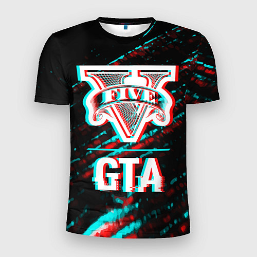 Мужская спорт-футболка GTA в стиле glitch и баги графики на темном фоне / 3D-принт – фото 1