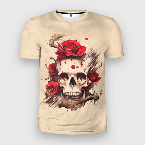 Мужская спорт-футболка Череп и розы / 3D-принт – фото 1