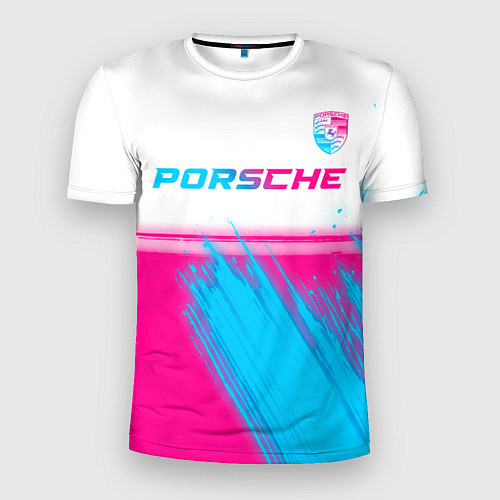 Мужская спорт-футболка Porsche neon gradient style: символ сверху / 3D-принт – фото 1