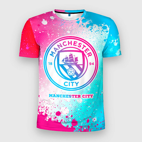 Мужская спорт-футболка Manchester City neon gradient style / 3D-принт – фото 1