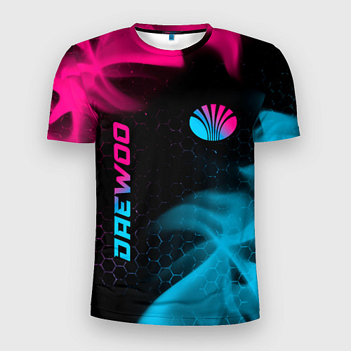 Мужская спорт-футболка Daewoo - neon gradient: надпись, символ / 3D-принт – фото 1
