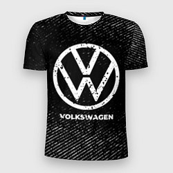 Мужская спорт-футболка Volkswagen с потертостями на темном фоне