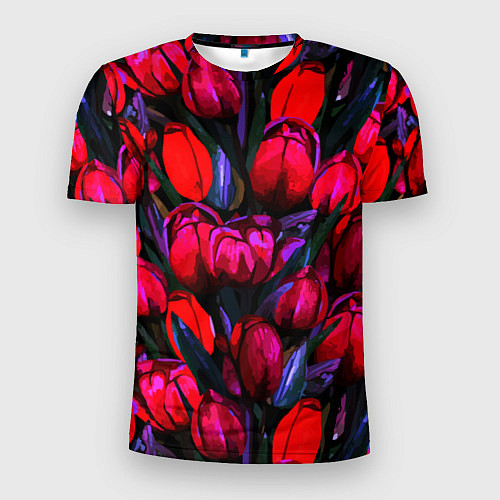 Мужская спорт-футболка Тюльпаны - поле красных цветов / 3D-принт – фото 1