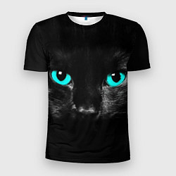 Мужская спорт-футболка Чёрный кот с бирюзовыми глазами