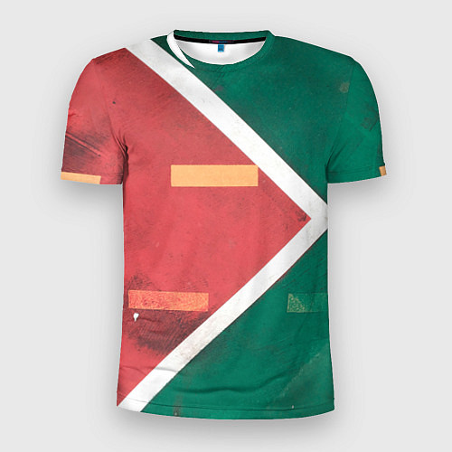 Мужская спорт-футболка Абстрактная красная и зелёная поверхность с линиям / 3D-принт – фото 1