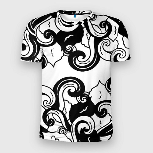 Мужская спорт-футболка Черные волнистые узоры на белом / 3D-принт – фото 1