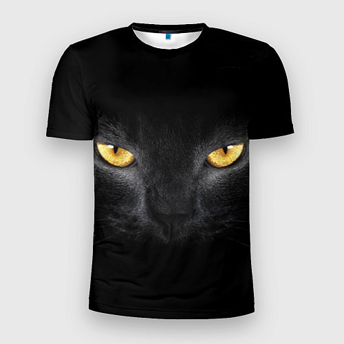 Мужская спорт-футболка Чёрная кошка с оранжевыми глазами / 3D-принт – фото 1