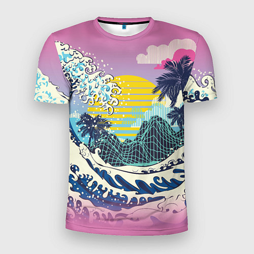 Мужская спорт-футболка Штормовые океанские волны и пальмы / 3D-принт – фото 1