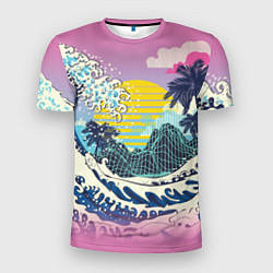 Мужская спорт-футболка Штормовые океанские волны и пальмы