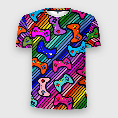 Мужская спорт-футболка Многоцветные полоски с джойстиками / 3D-принт – фото 1