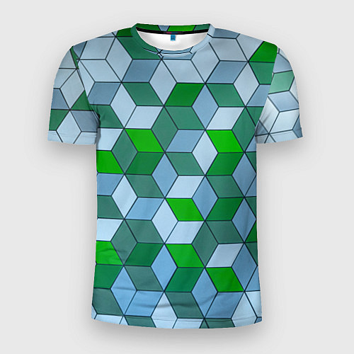 Мужская спорт-футболка Зелёные и серые абстрактные кубы с оптической иллю / 3D-принт – фото 1