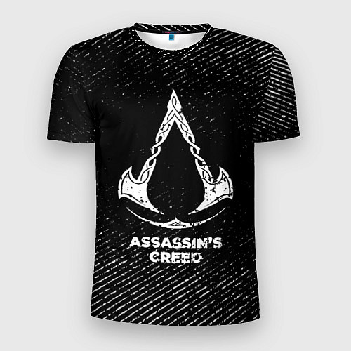 Мужская спорт-футболка Assassins Creed с потертостями на темном фоне / 3D-принт – фото 1