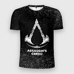 Мужская спорт-футболка Assassins Creed с потертостями на темном фоне