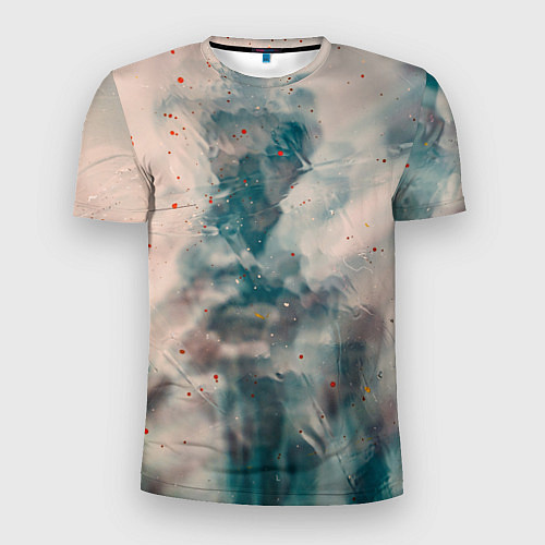 Мужская спорт-футболка Абстрактные синие и белые краски / 3D-принт – фото 1