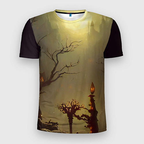 Мужская спорт-футболка Жуткий замок в тумане / 3D-принт – фото 1