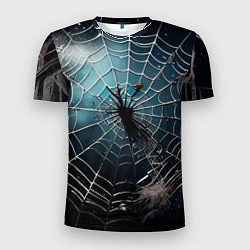 Мужская спорт-футболка Halloween - паутина на фоне мрачного неба