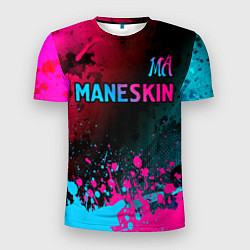Футболка спортивная мужская Maneskin - neon gradient: символ сверху, цвет: 3D-принт