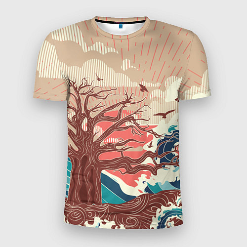 Мужская спорт-футболка Большое дерево на острове в океане / 3D-принт – фото 1