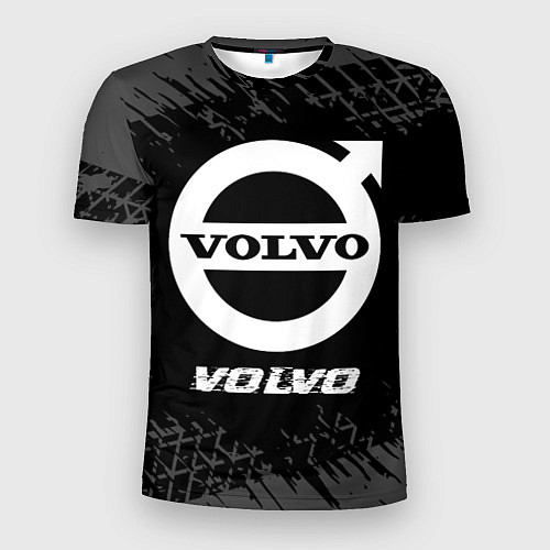 Мужская спорт-футболка Volvo speed на темном фоне со следами шин / 3D-принт – фото 1
