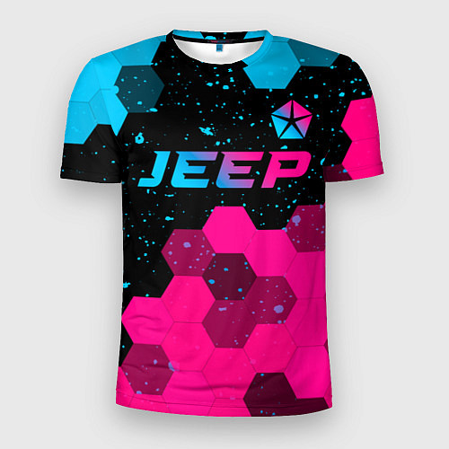Мужская спорт-футболка Jeep - neon gradient: символ сверху / 3D-принт – фото 1