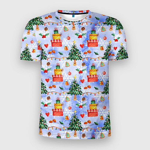 Мужская спорт-футболка Новый год - елки и подарки / 3D-принт – фото 1