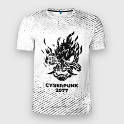 Мужская спорт-футболка Cyberpunk 2077 с потертостями на светлом фоне