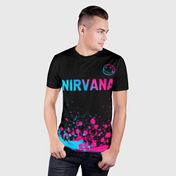 Футболка спортивная мужская Nirvana - neon gradient: символ сверху, цвет: 3D-принт — фото 2