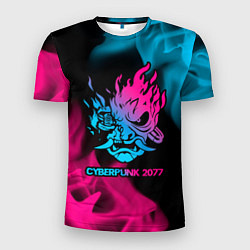 Мужская спорт-футболка Cyberpunk 2077 - neon gradient