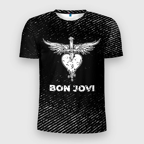 Мужская спорт-футболка Bon Jovi с потертостями на темном фоне / 3D-принт – фото 1