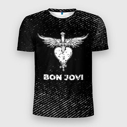 Футболка спортивная мужская Bon Jovi с потертостями на темном фоне, цвет: 3D-принт