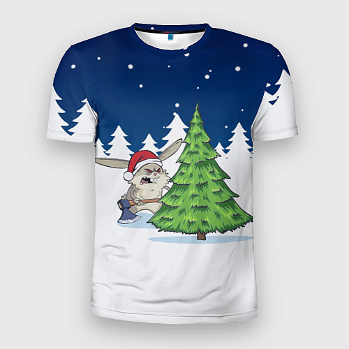 Мужская спорт-футболка Злой кролик и ёлка - 2023 / 3D-принт – фото 1