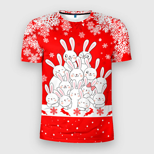 Мужская спорт-футболка Новогодняя елка в виде кроликов / 3D-принт – фото 1