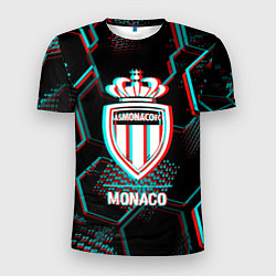 Мужская спорт-футболка Monaco FC в стиле glitch на темном фоне