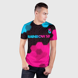 Футболка спортивная мужская Rainbow Six - neon gradient: символ сверху, цвет: 3D-принт — фото 2