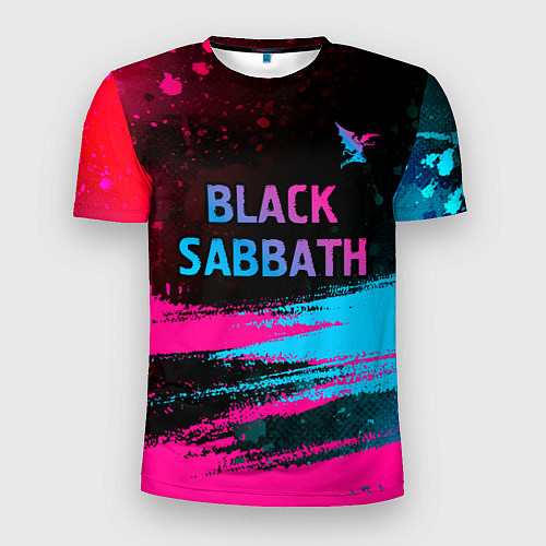 Мужская спорт-футболка Black Sabbath - neon gradient: символ сверху / 3D-принт – фото 1