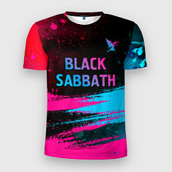 Мужская спорт-футболка Black Sabbath - neon gradient: символ сверху