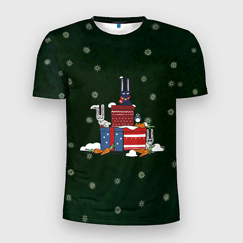 Мужская спорт-футболка Зайцы на подарках / 3D-принт – фото 1